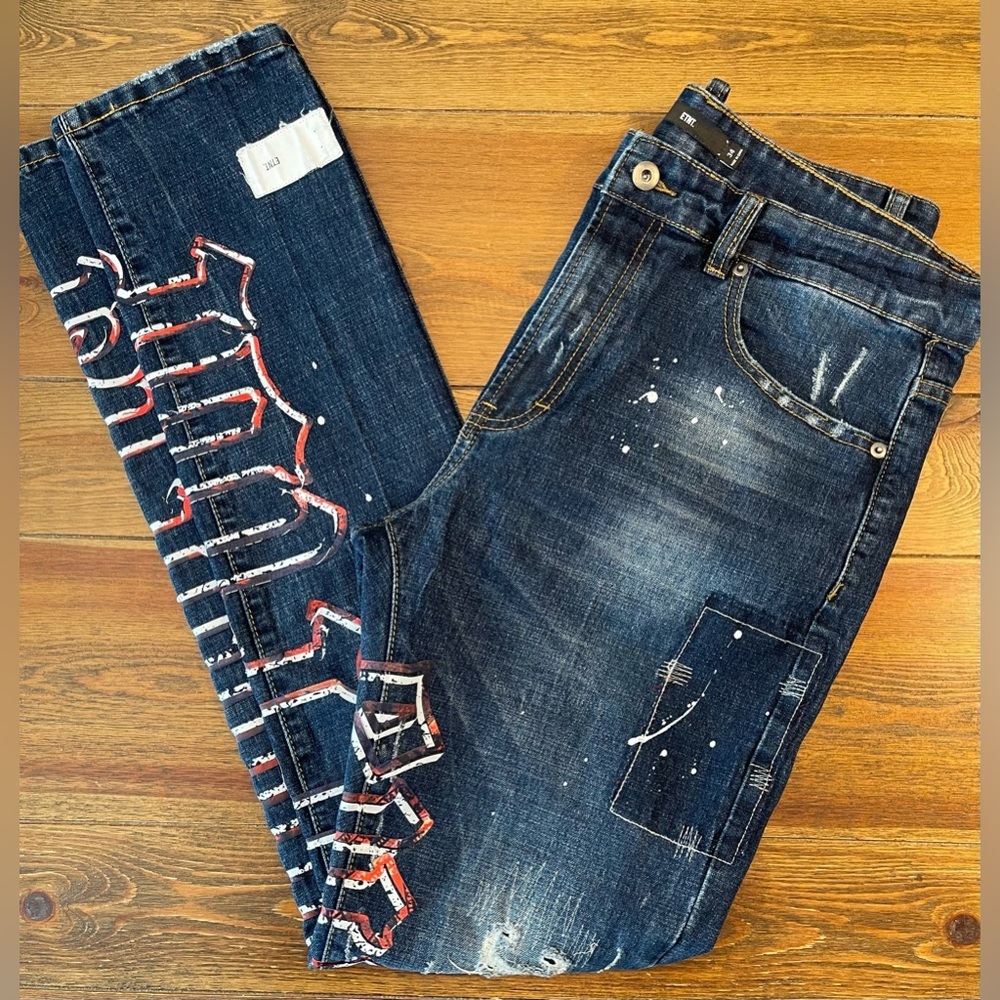 ETNT. | Streetwear Jeans | Graffiti & Destroyed | Skinny | Men’s 34 x 31